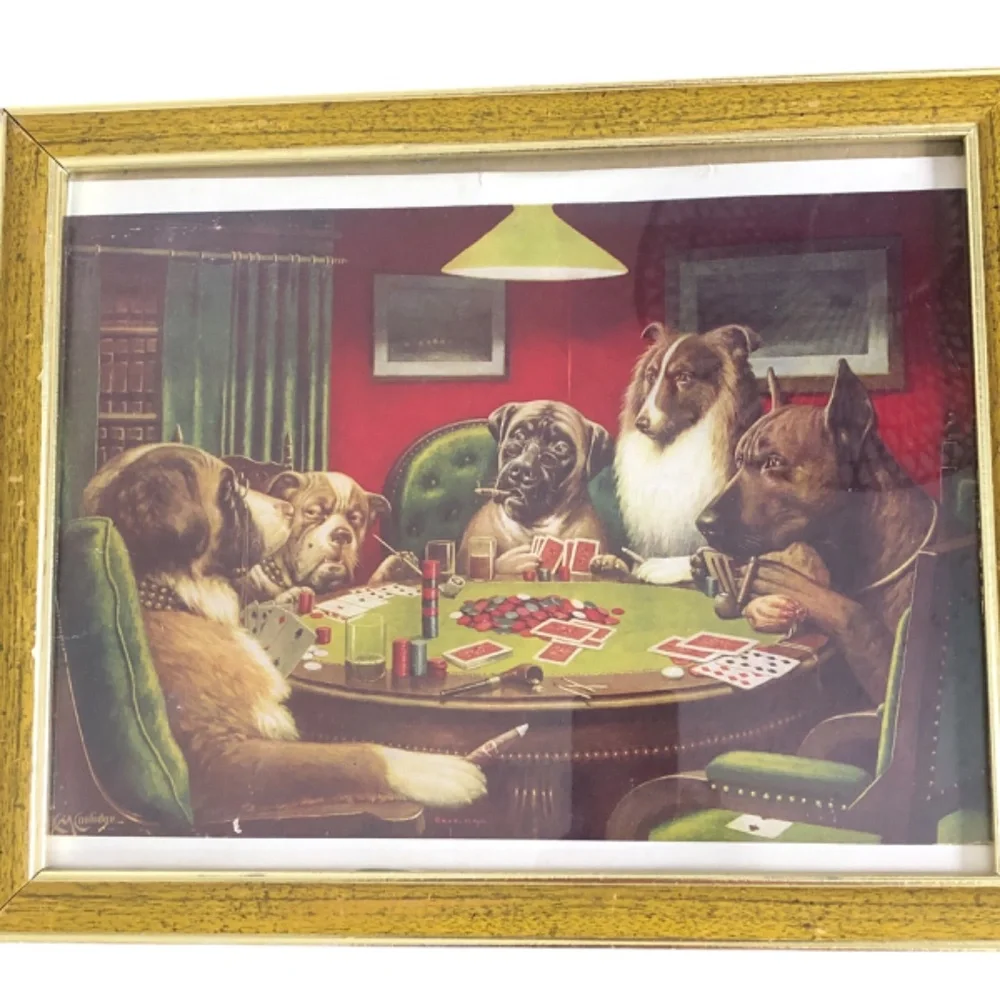 Bold Bluff Dogs Playing Poker Framed Art Print Wall Decor | Man Cave Home Accent